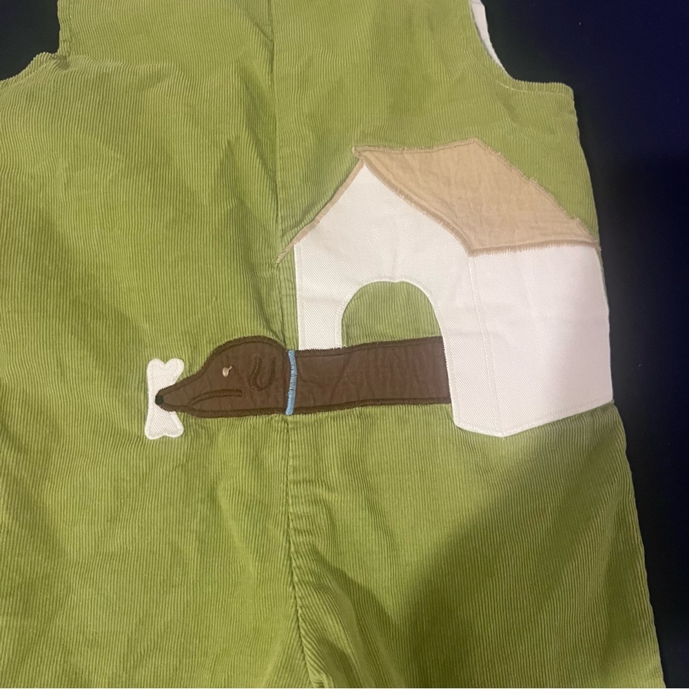 Funtasia Too Boy Baby Green Overalls Corduroy Dog And Doghouse Appliqué 18m - Picture 2 of 6